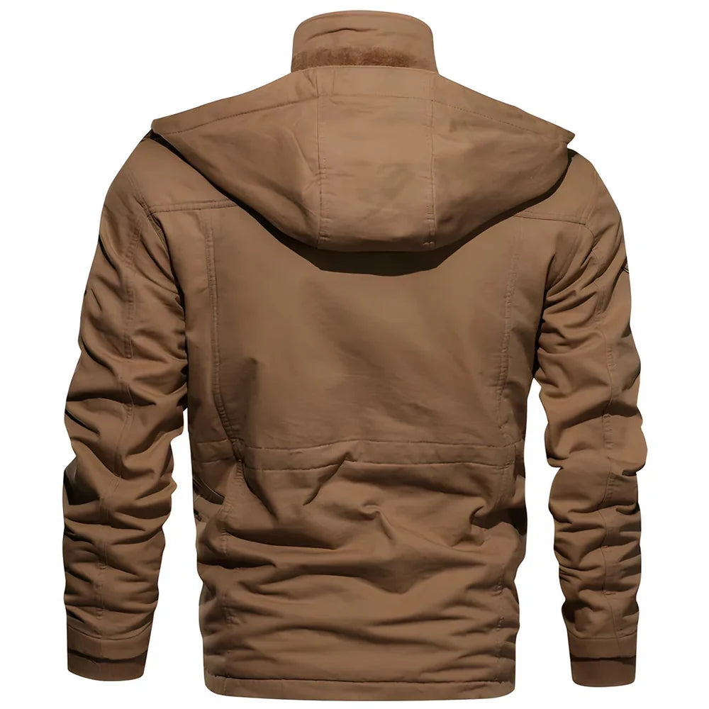 Men's Lined Winter Jacket with Zip and Button Closure