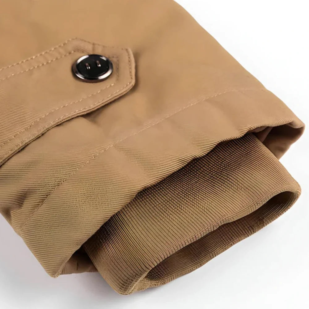 Men's Lined Winter Jacket with Zip and Button Closure