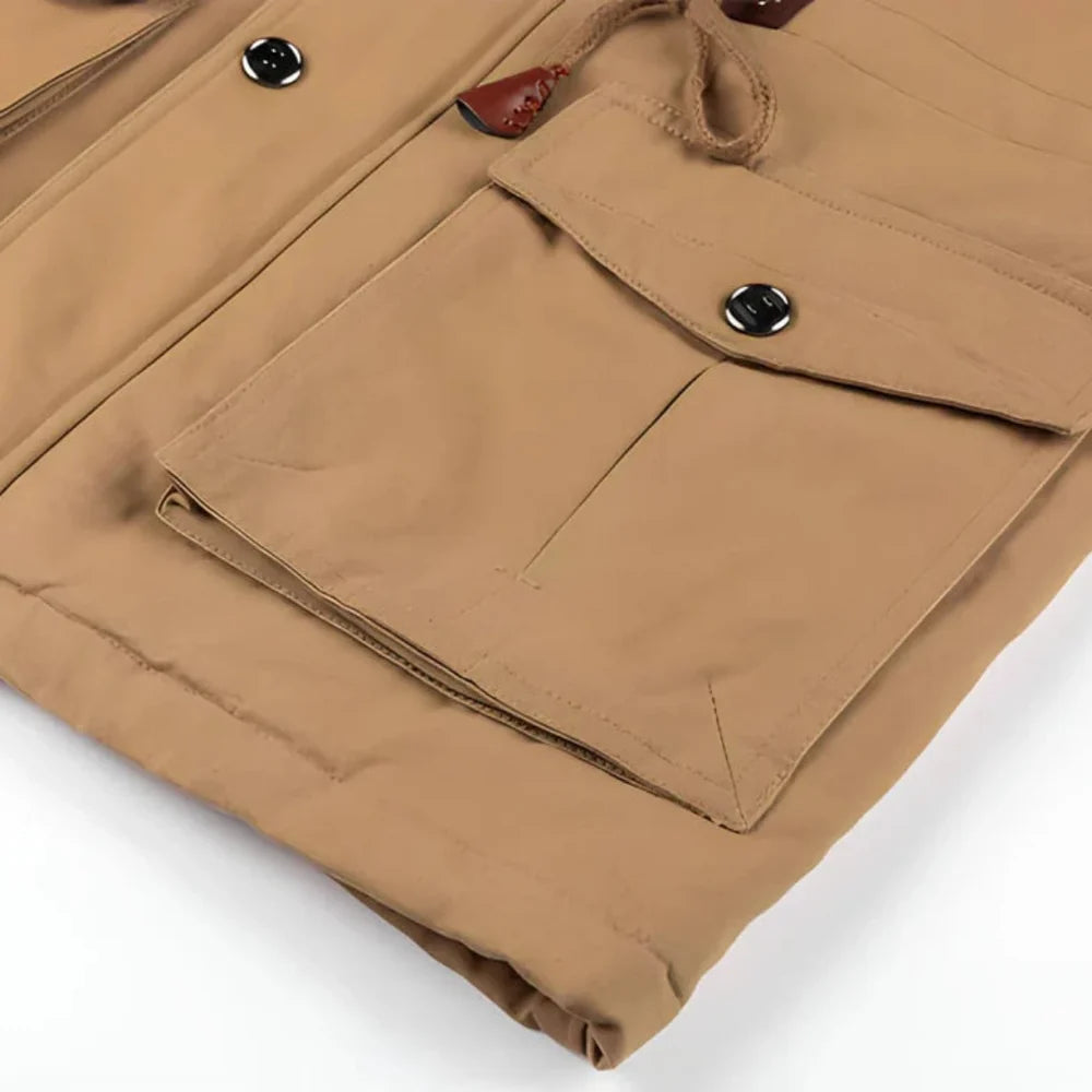 Men's Lined Winter Jacket with Zip and Button Closure