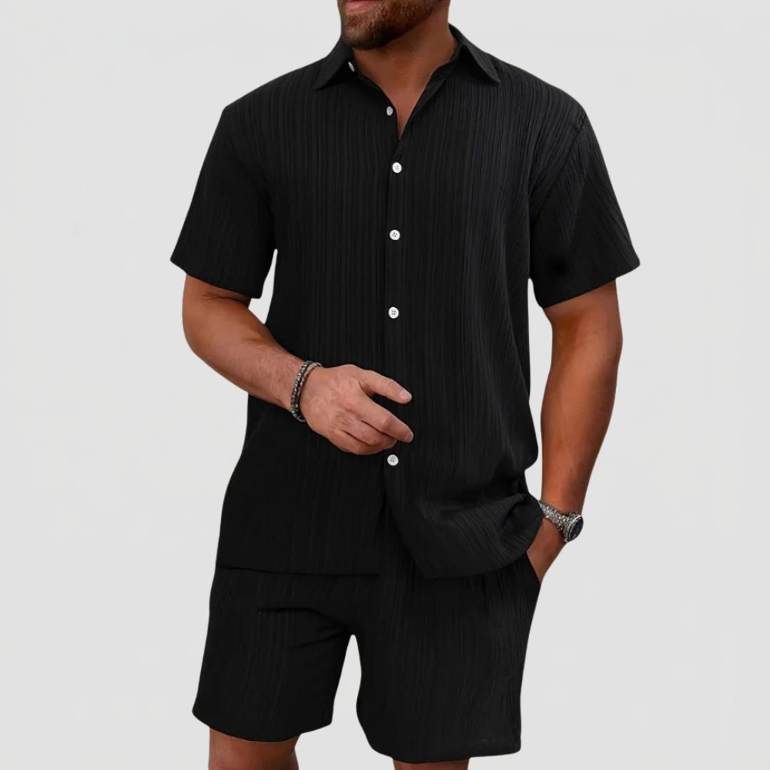 Men's Linen Mix Summer Set with Short Sleeve Shirt and Shorts