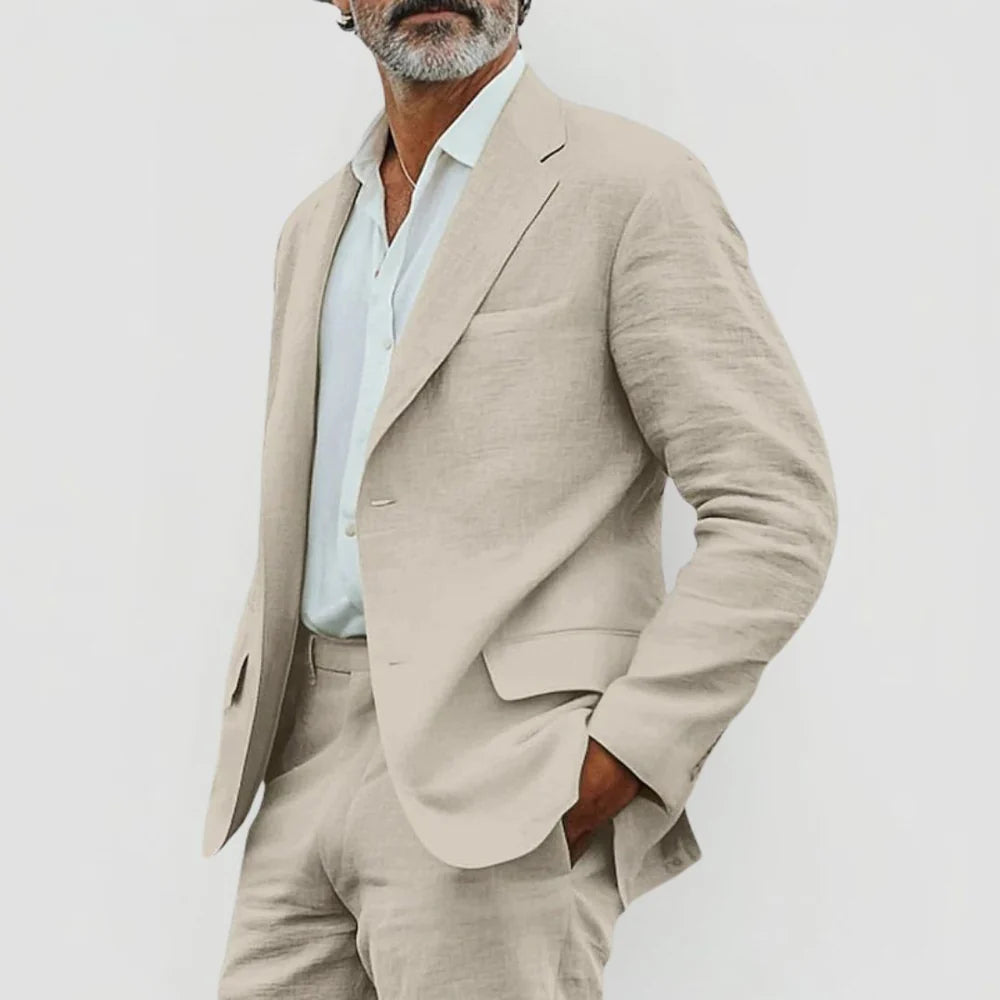 Men's Linen Mix Summer Suit with Blazer and Trousers