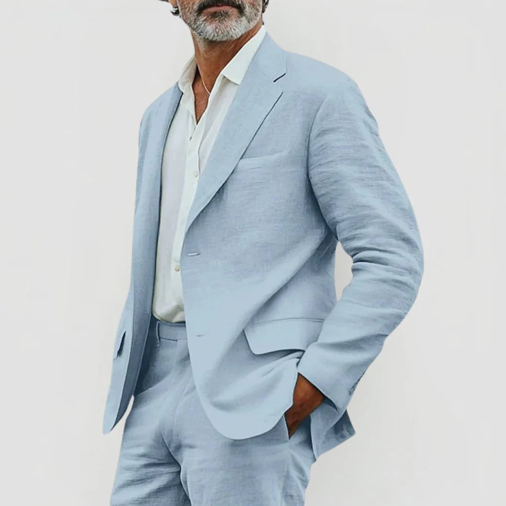 Men's Linen Mix Summer Suit with Blazer and Trousers