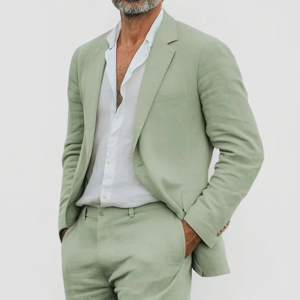 Men's Linen Mix Summer Suit with Blazer and Trousers