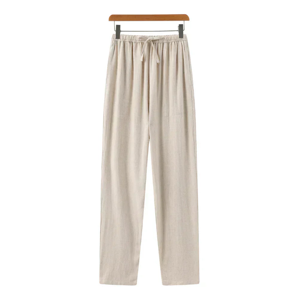 Men's Linen Mix Trousers with Elasticated Drawstring Waist