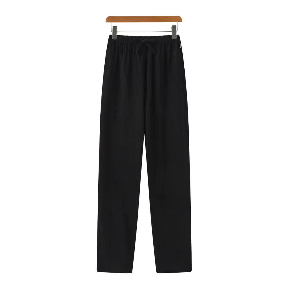 Men's Linen Mix Trousers with Elasticated Drawstring Waist