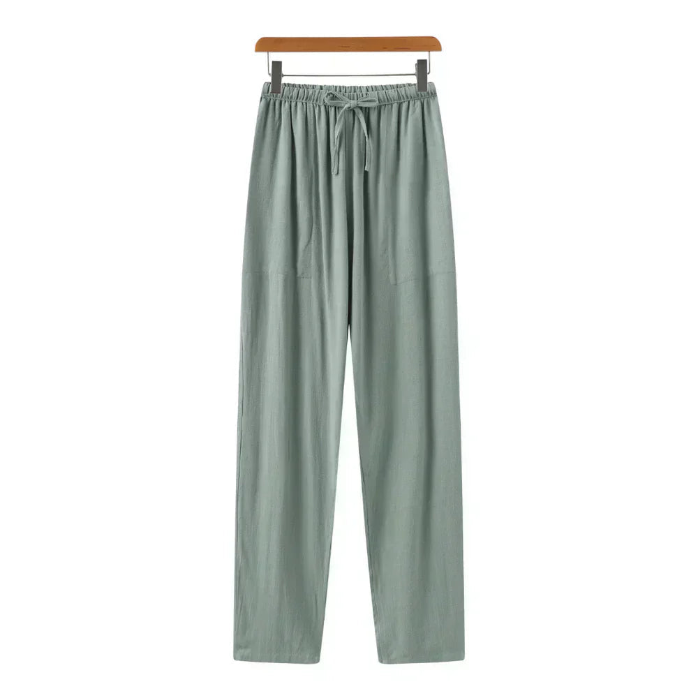 Men's Linen Mix Trousers with Elasticated Drawstring Waist