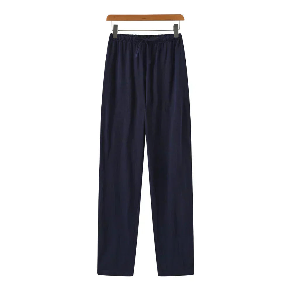 Men's Linen Mix Trousers with Elasticated Drawstring Waist