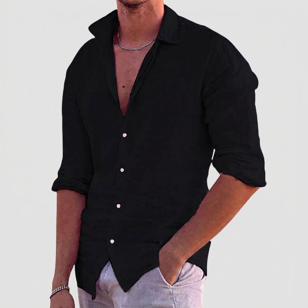 Men's Linen Summer Shirt with Classic Collar and Long Sleeves