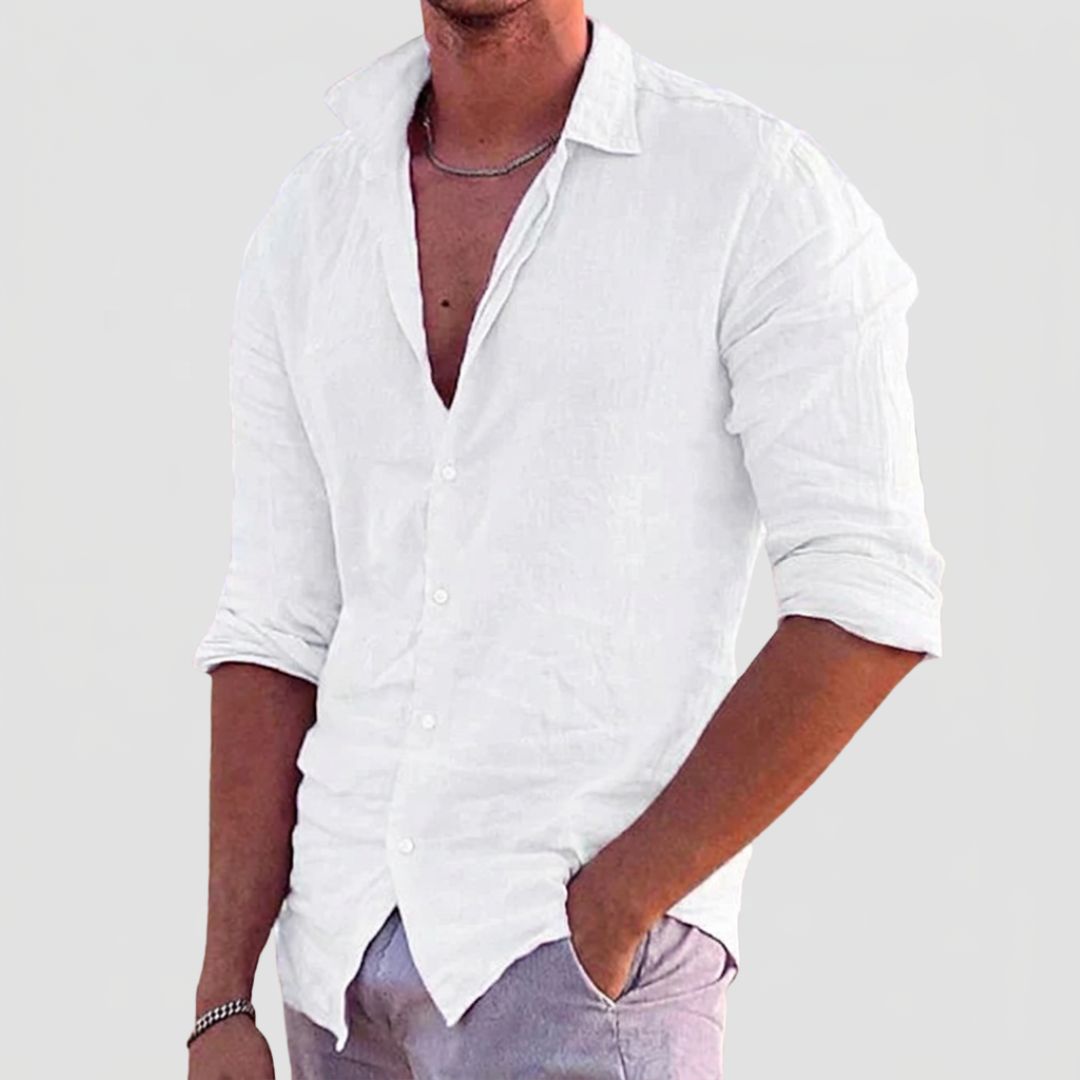 Men's Linen Summer Shirt with Classic Collar and Long Sleeves