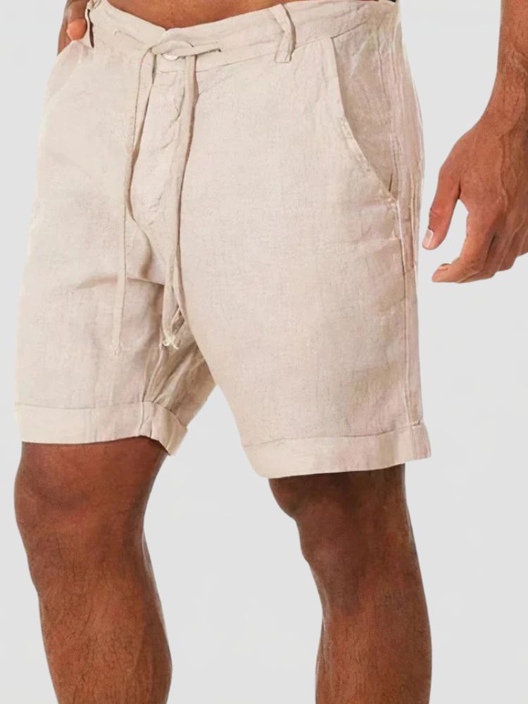 Men's Linen Summer Shorts with Button Closure and Drawstring