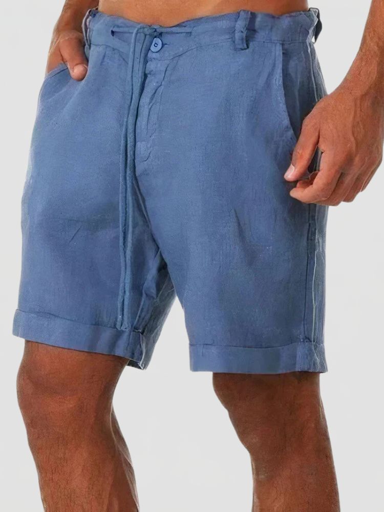 Men's Linen Summer Shorts with Button Closure and Drawstring