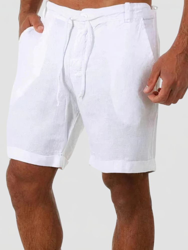 Men's Linen Summer Shorts with Button Closure and Drawstring