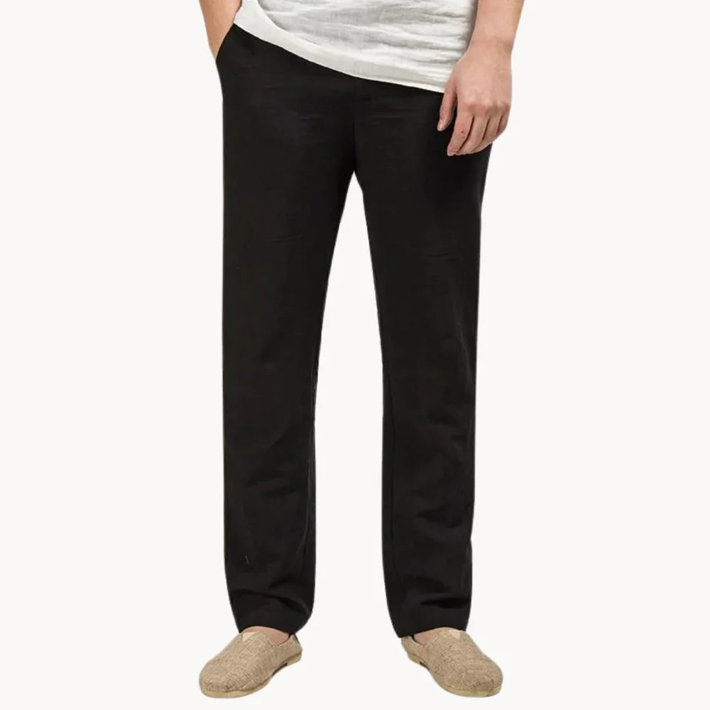 Men's Linen Trousers with Elasticated Waist and Straight Leg