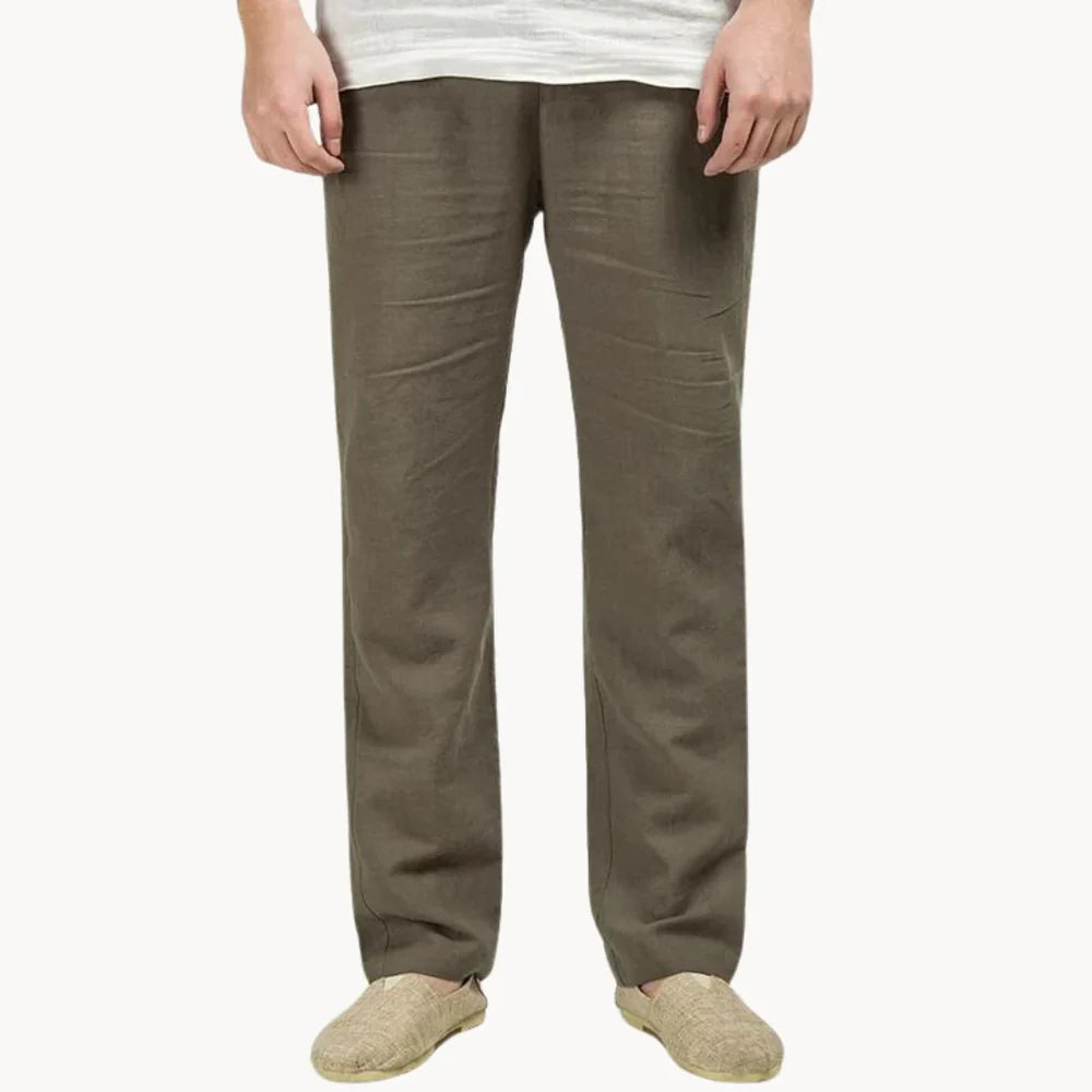 Men's Linen Trousers with Elasticated Waist and Straight Leg