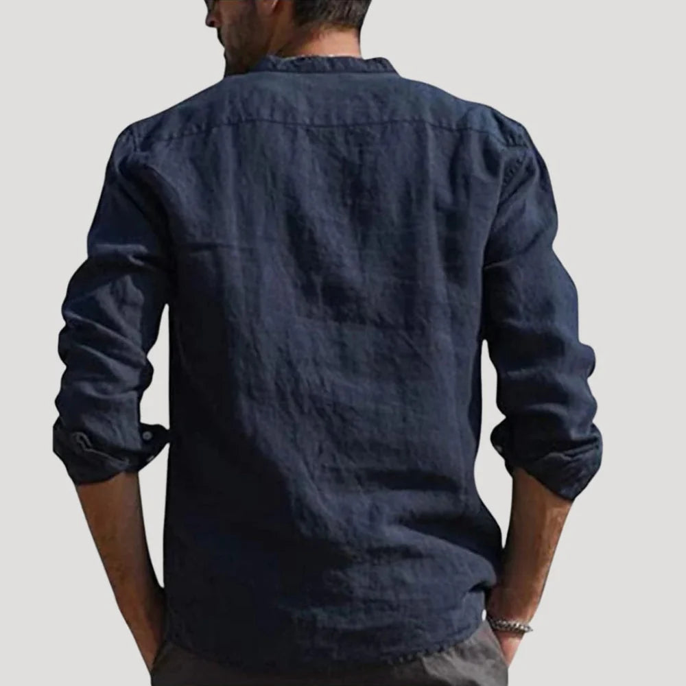 Men's Linen mix Shirt with Band Collar and Long Sleeves