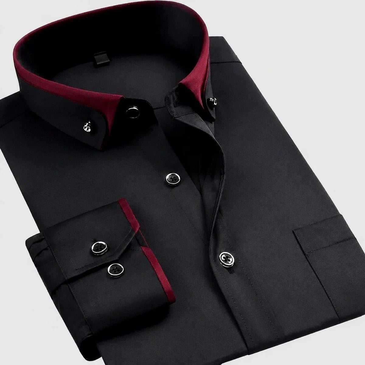 Men's Long Sleeve Shirt with Contrast Detail and Chest Pocket
