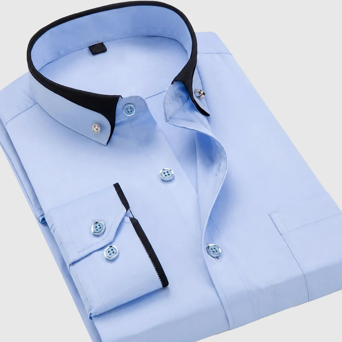 Men's Long Sleeve Shirt with Contrast Detail and Chest Pocket