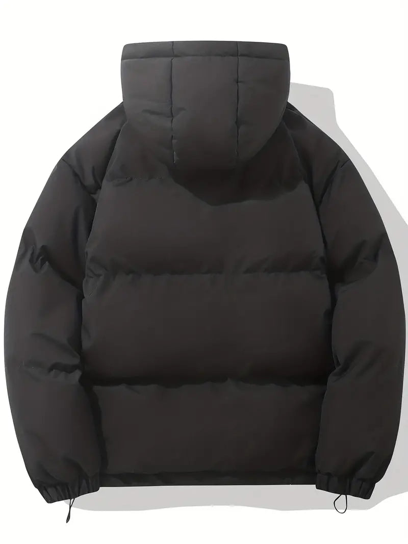 Men's Padded Hooded Puffer Jacket with Zip Closure and Drawstring Hem
