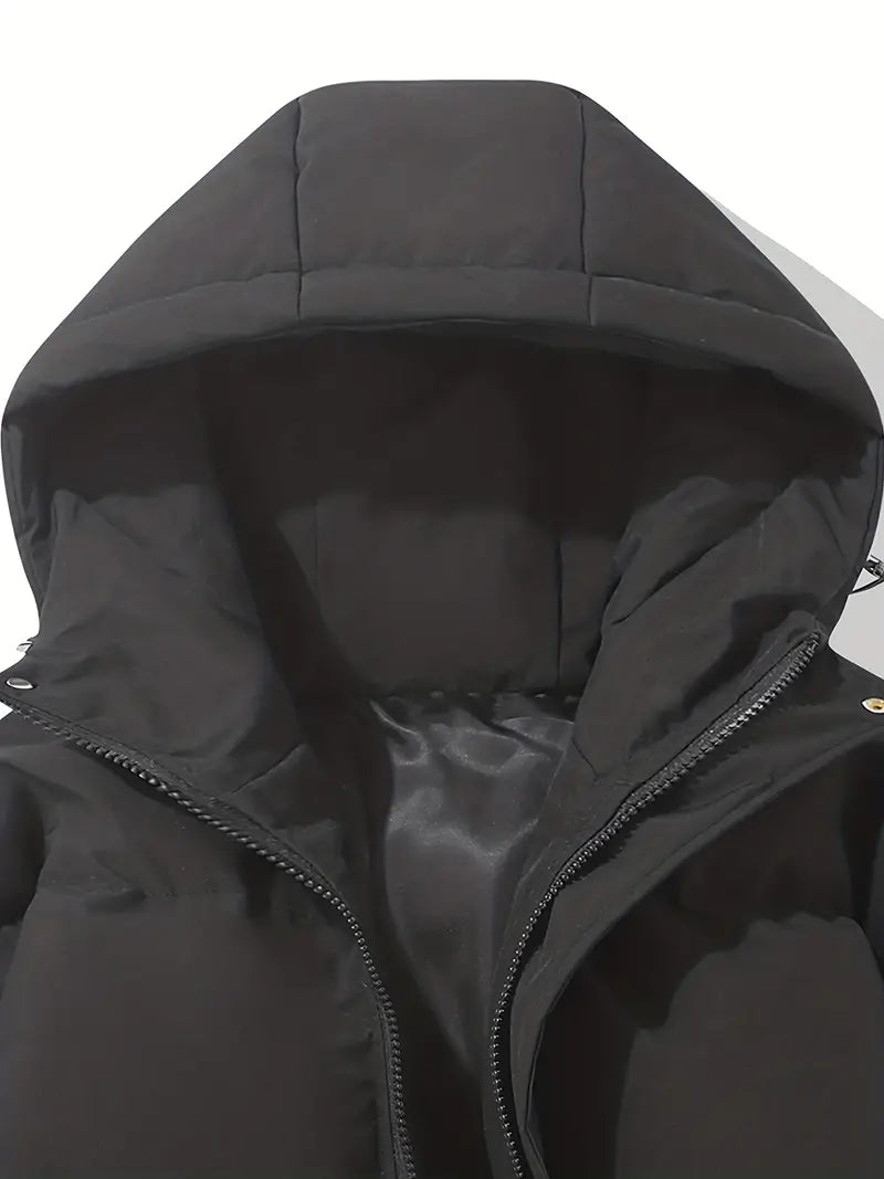 Men's Padded Hooded Puffer Jacket with Zip Closure and Drawstring Hem