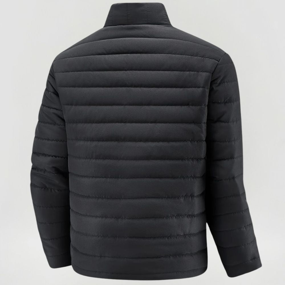 Men's Padded Winter Jacket with Stand Collar and Zip Closure