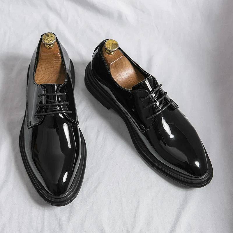 Men's Patent Derby Shoes with Lace Up Closure