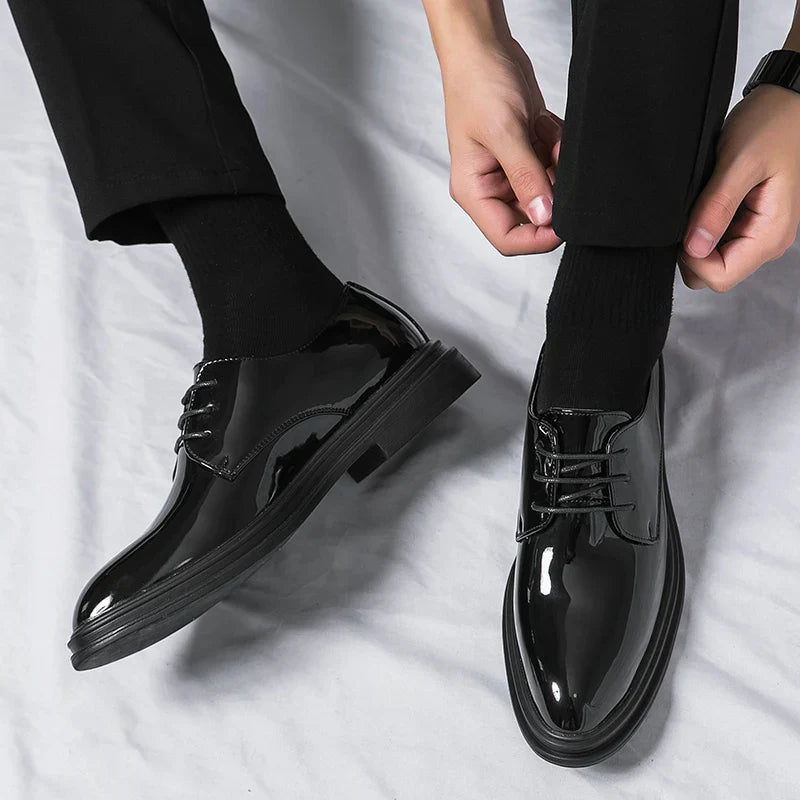 Men's Patent Derby Shoes with Lace Up Closure