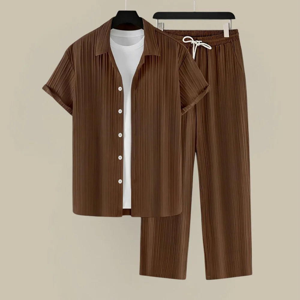 Men's Pleated Summer Set with Shirt and Trousers