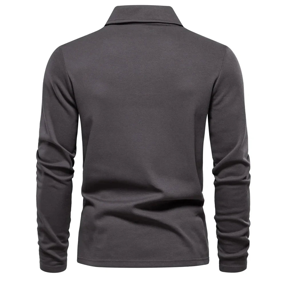 Men's Polo Shirt with Long Sleeves and V-Neck Collar