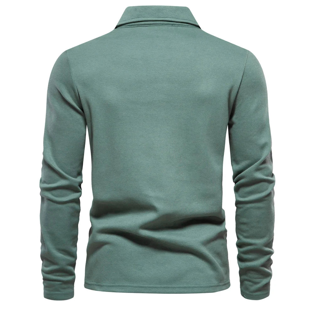 Men's Polo Shirt with Long Sleeves and V-Neck Collar