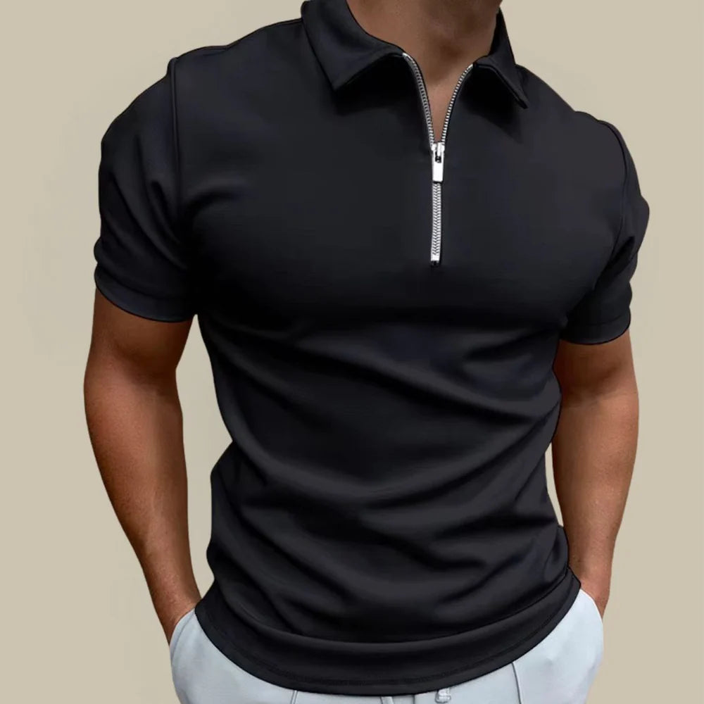 Men's Polo Shirt with Short Sleeves and Zip Closure