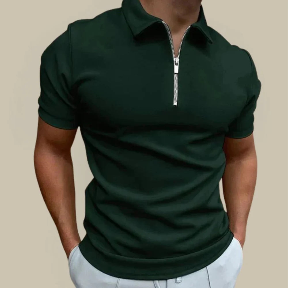 Men's Polo Shirt with Short Sleeves and Zip Closure
