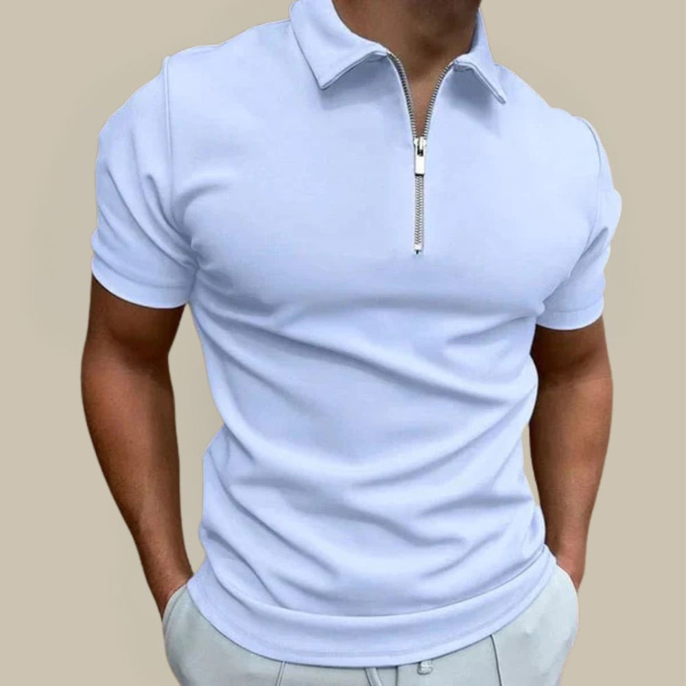 Men's Polo Shirt with Short Sleeves and Zip Closure
