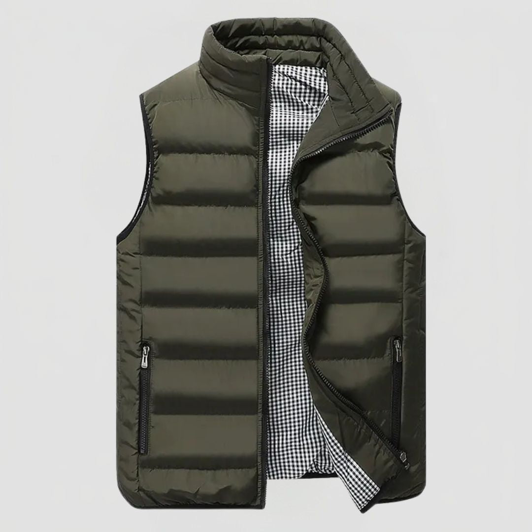 Men's Quilted Gilet with Zip Closure and Stand Collar