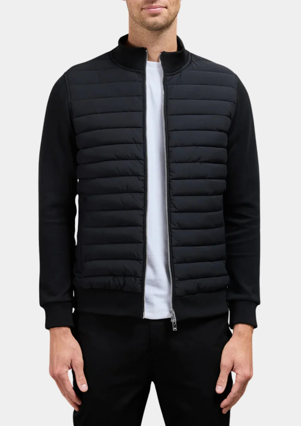 Men's Quilted Jacket with Stand Collar and Zip Closure