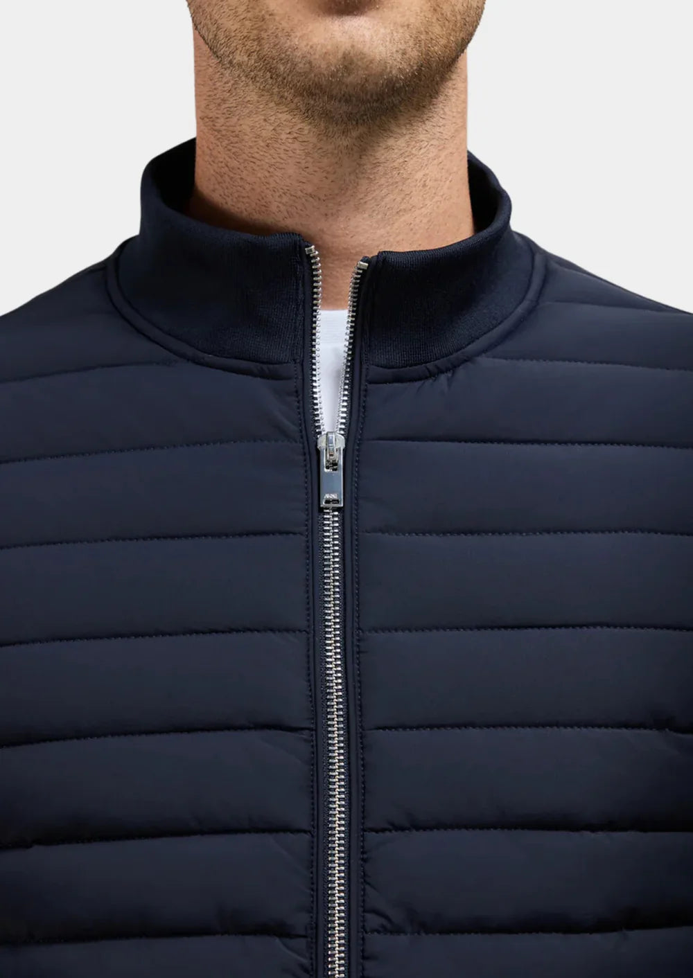 Men's Quilted Jacket with Stand Collar and Zip Closure