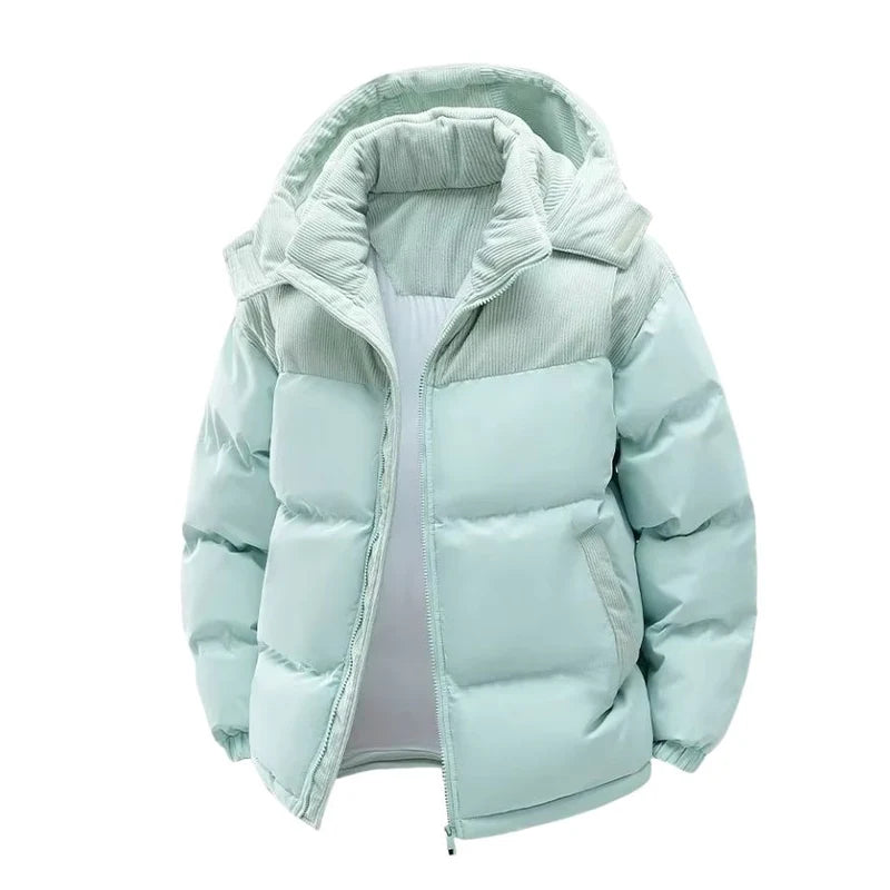 Men's Quilted Puffer Jacket with Hood and Stand Collar