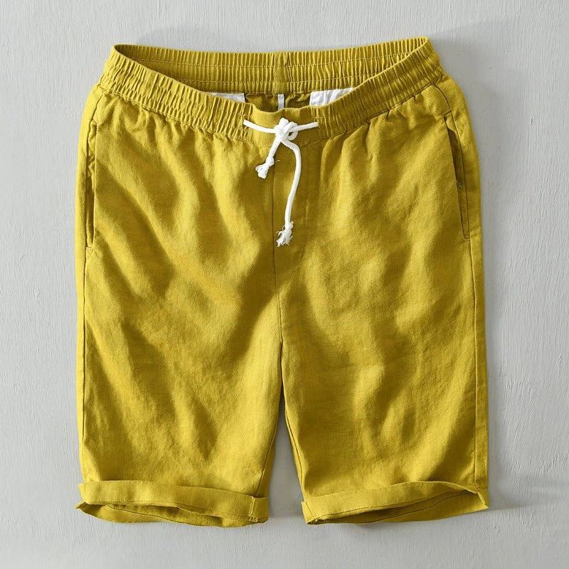 Men's Relaxed Fit Linen Shorts with Drawstring Waist and Multiple Pockets