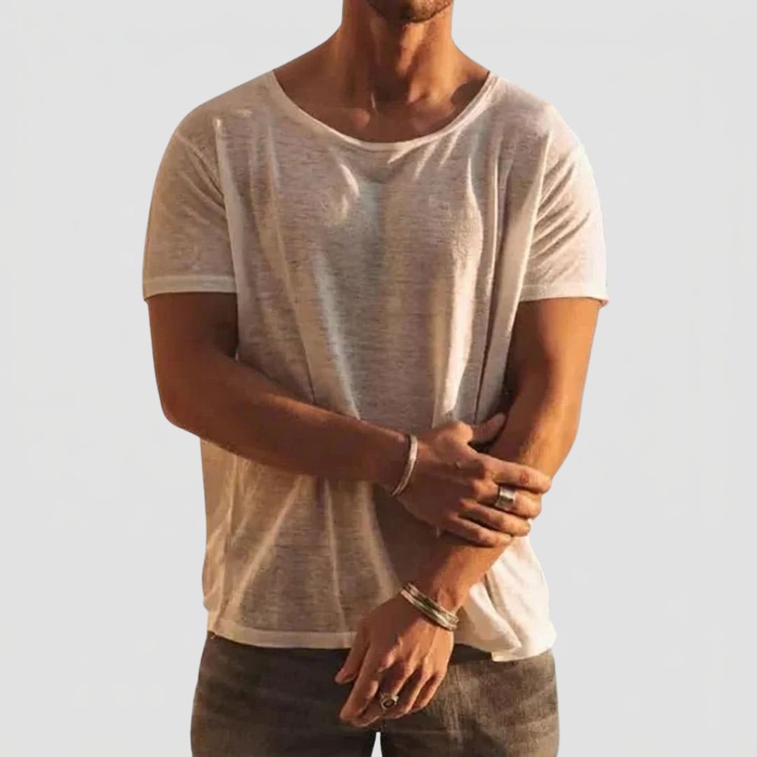 Men's Round Neck T-Shirt with Short Sleeves and Relaxed Fit