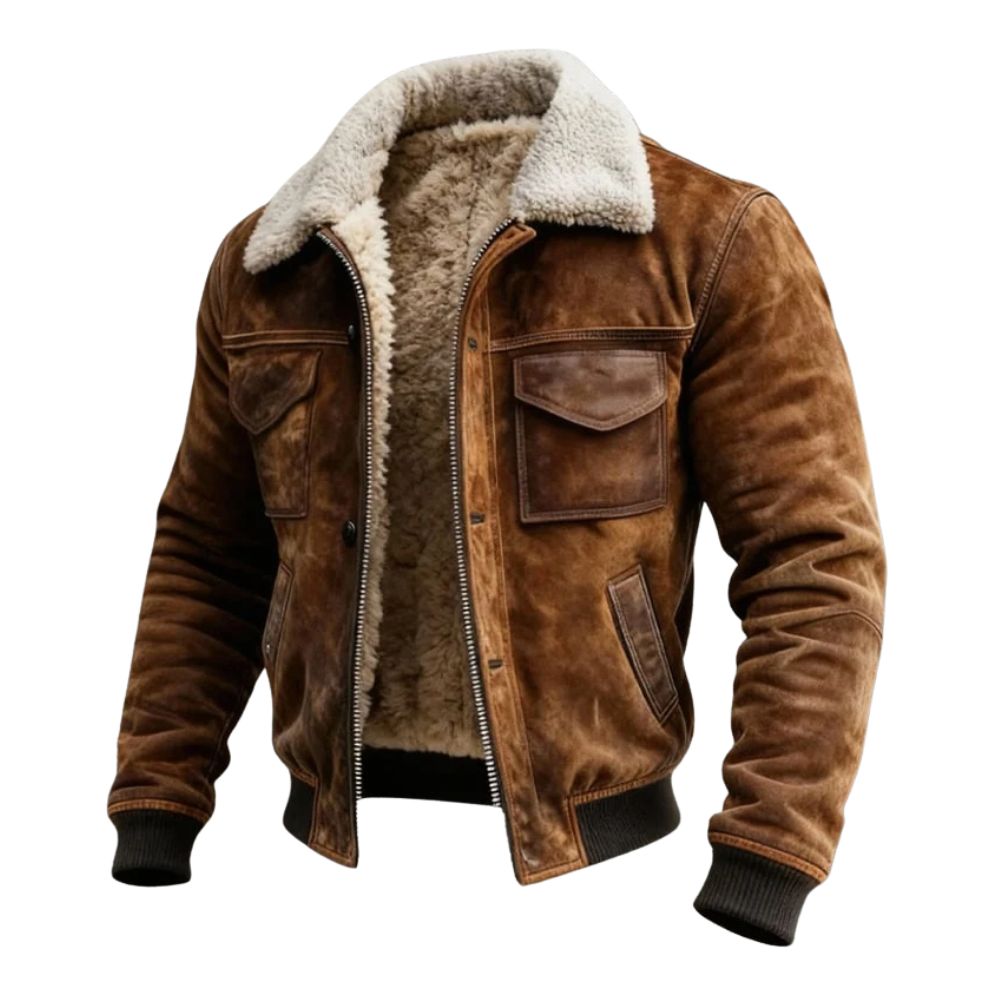 Men's Sherpa Lined Winter Jacket with Zip Closure and Flap Pockets