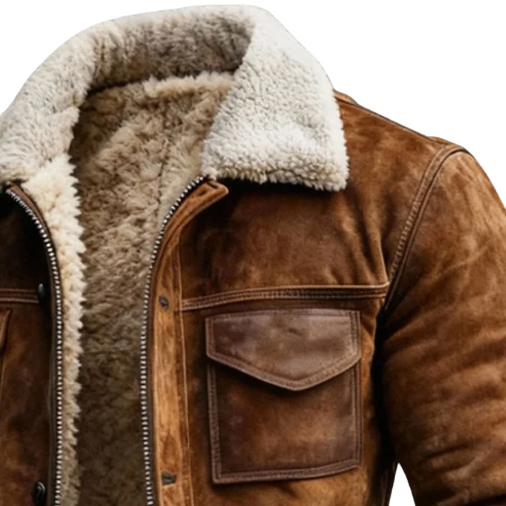 Men's Sherpa Lined Winter Jacket with Zip Closure and Flap Pockets