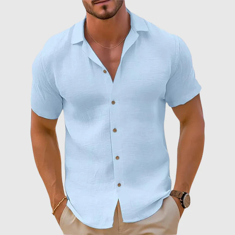 Men's Short Sleeve Shirt with Button Closure and Classic Collar
