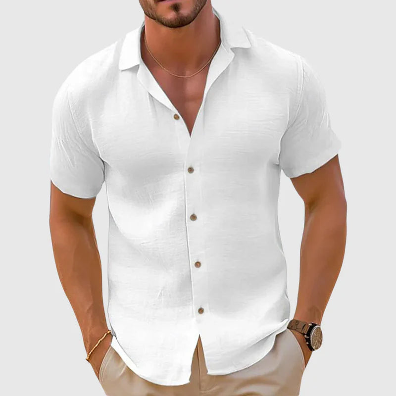 Men's Short Sleeve Shirt with Button Closure and Classic Collar
