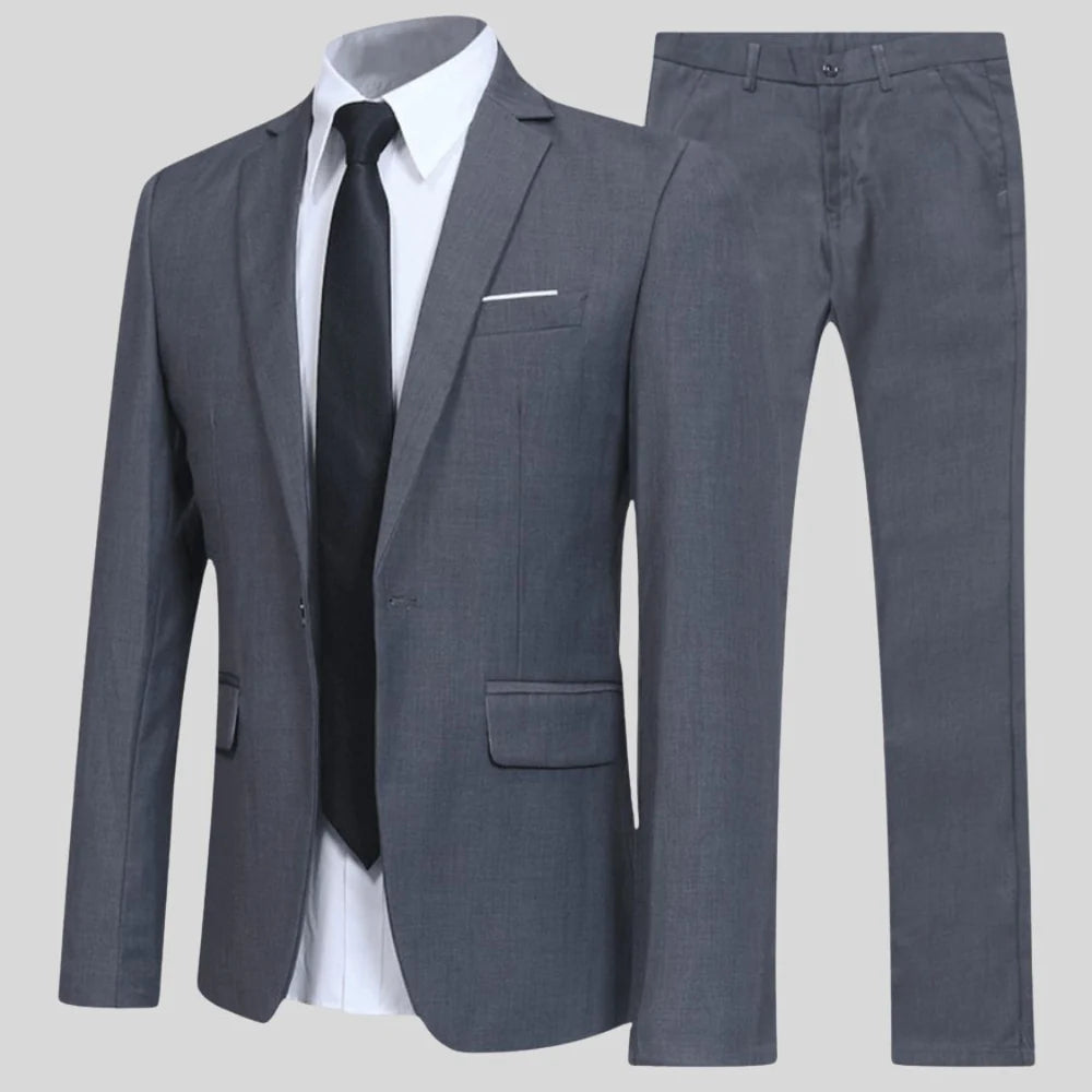 Men's Slim Fit 2-Piece Suit with Notch Lapel Blazer and Tapered Trousers