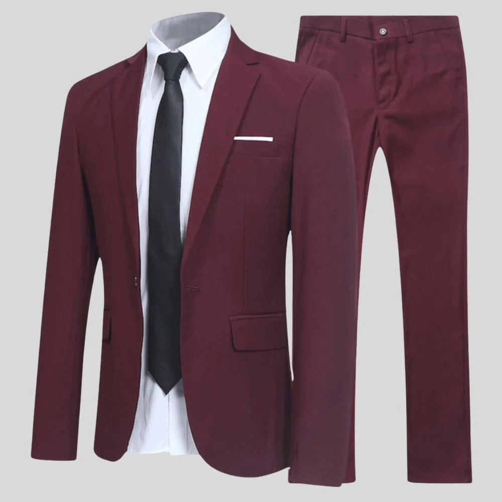 Men's Slim Fit 2-Piece Suit with Notch Lapel Blazer and Tapered Trousers