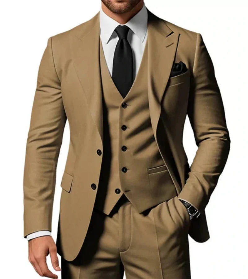 Men's Slim Fit 3-Piece Suit with Notch Lapel Blazer, Waistcoat and Trousers