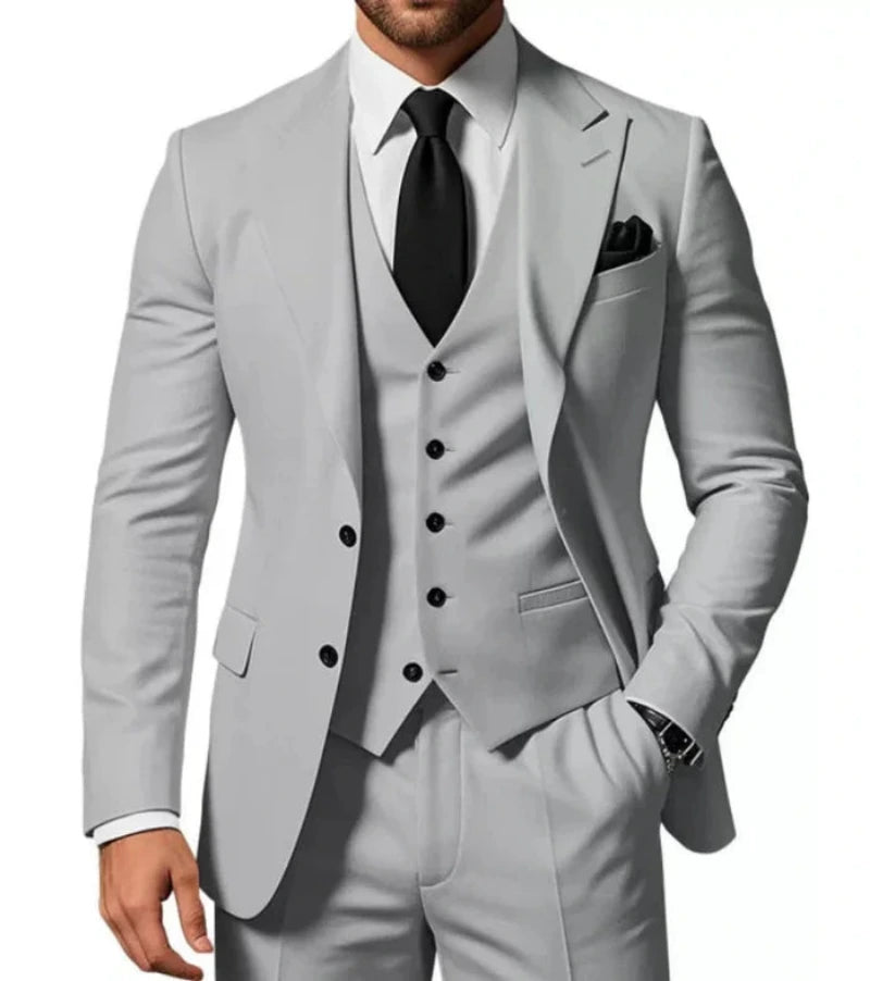 Men's Slim Fit 3-Piece Suit with Notch Lapel Blazer, Waistcoat and Trousers