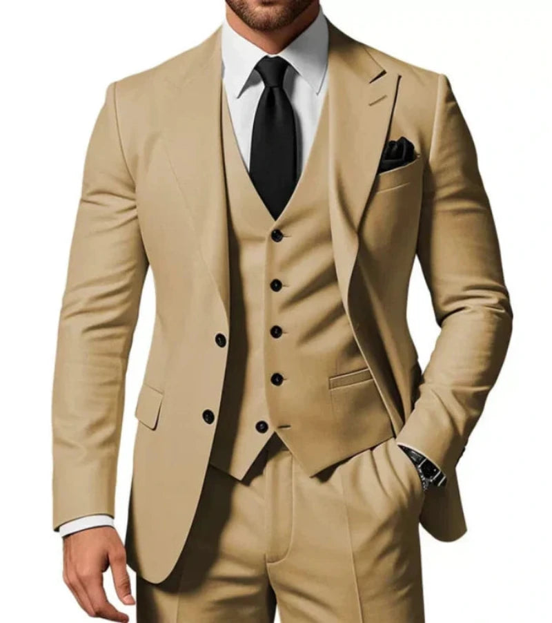 Men's Slim Fit 3-Piece Suit with Notch Lapel Blazer, Waistcoat and Trousers