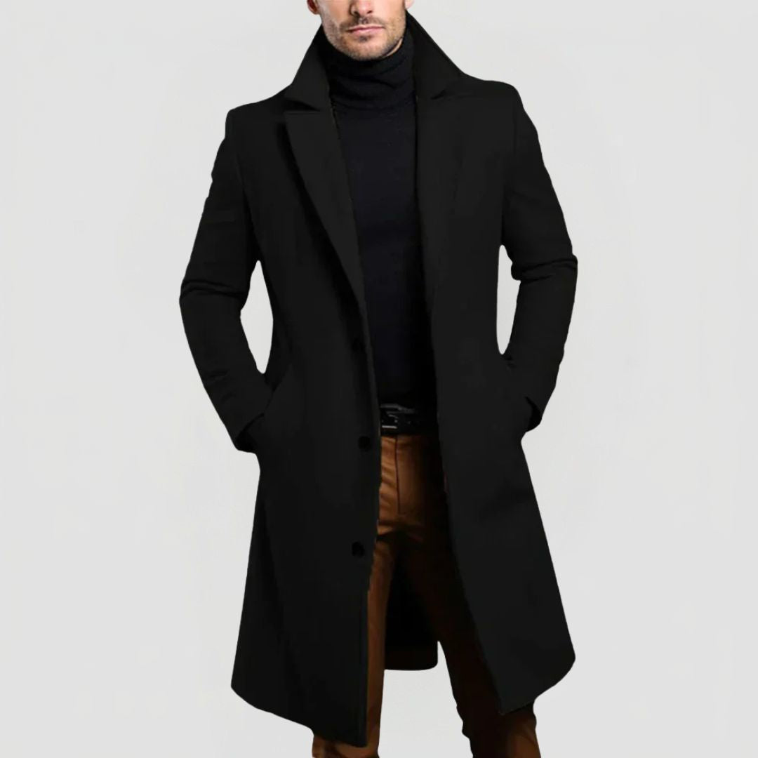 Men's Slim Fit Long Coat with Notch Lapel