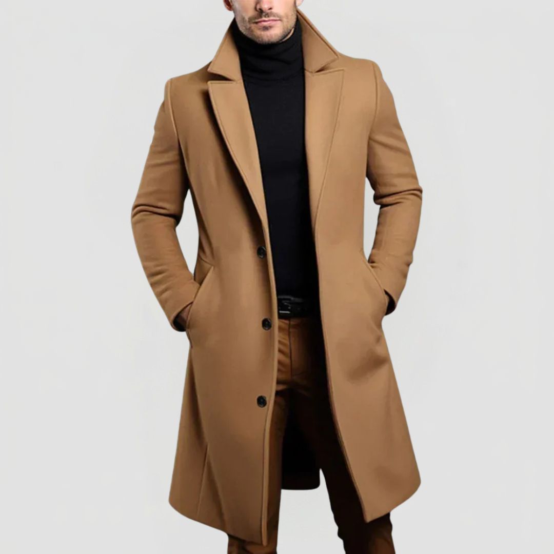 Men's Slim Fit Long Coat with Notch Lapel