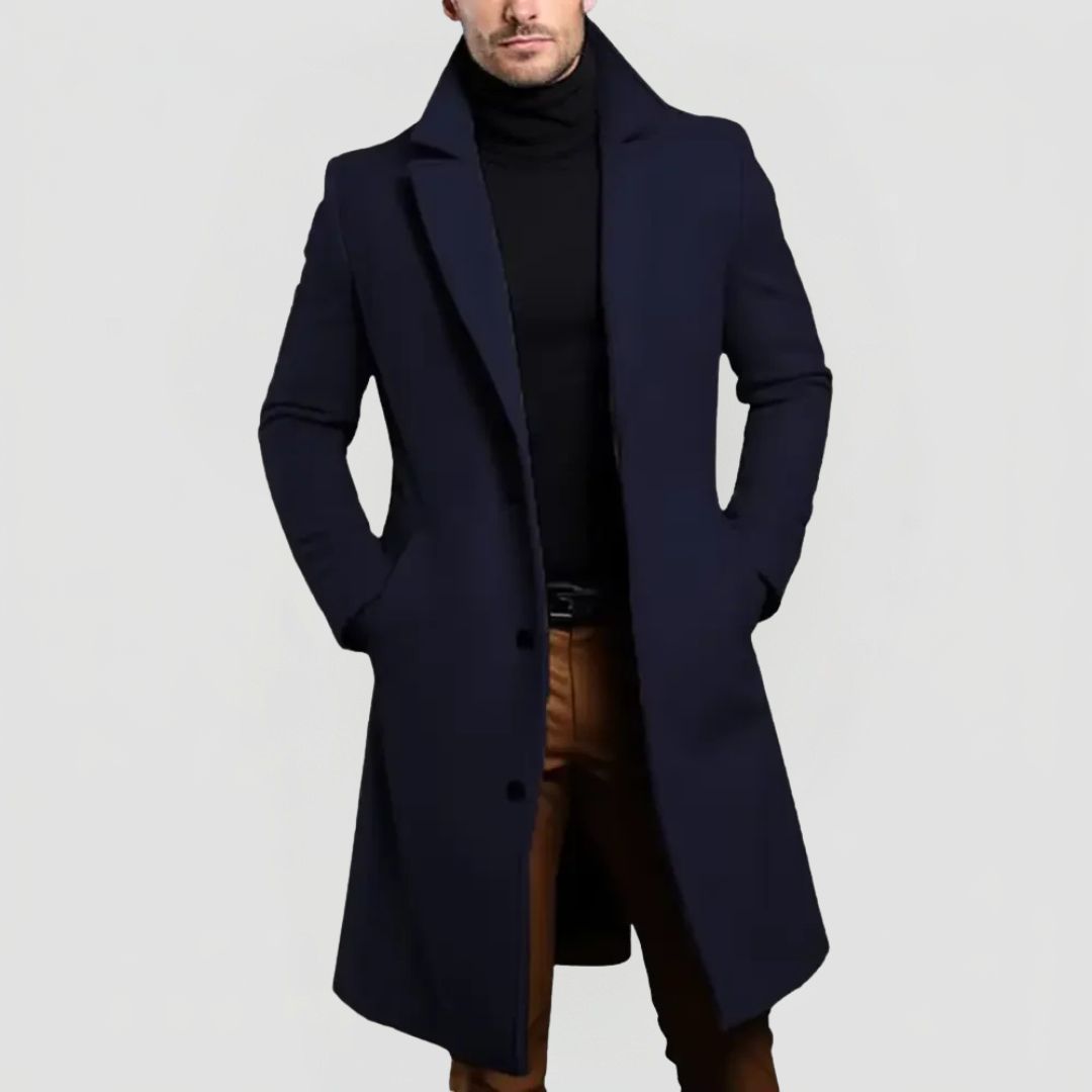 Men's Slim Fit Long Coat with Notch Lapel
